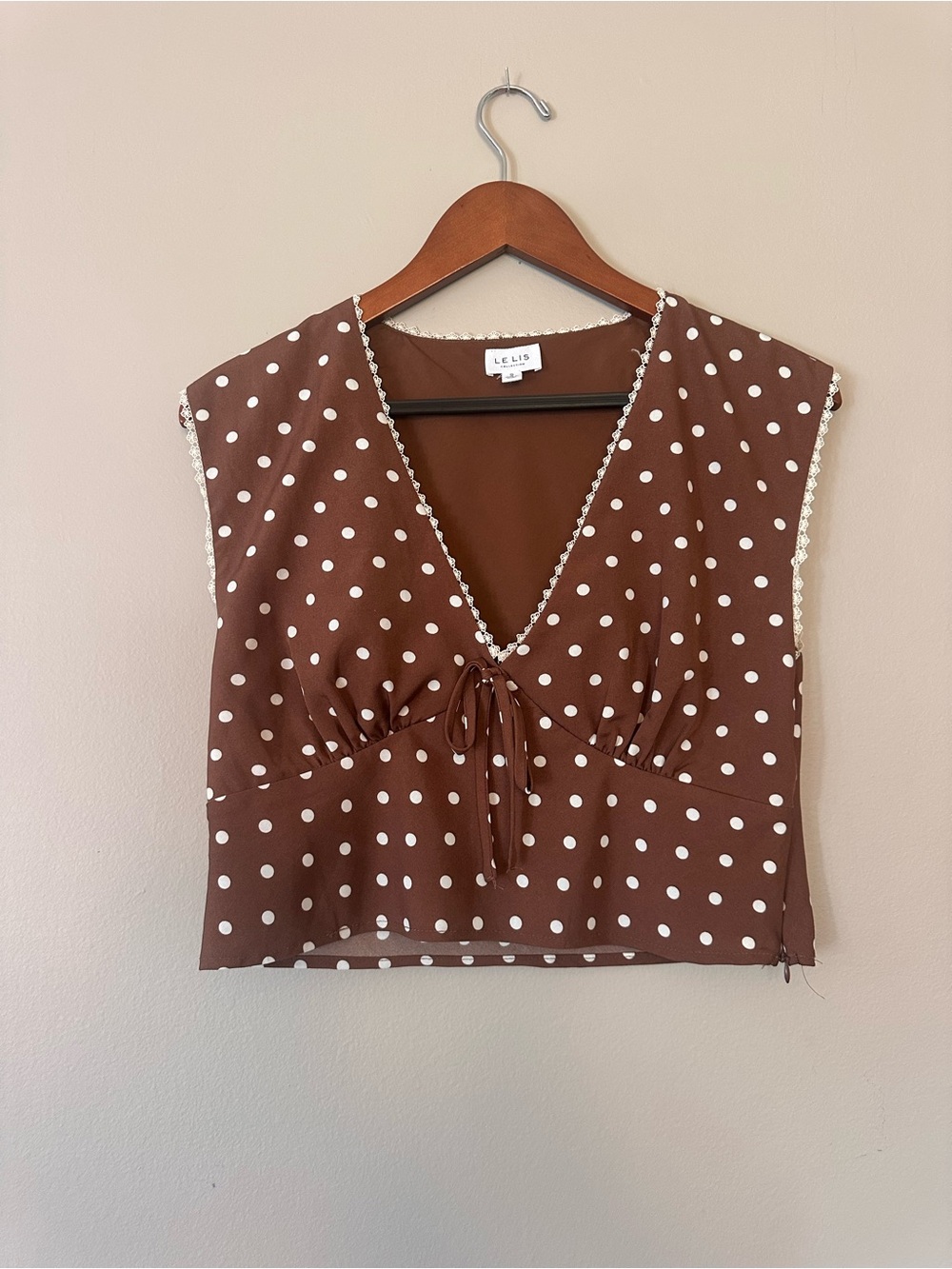 Le Lis Brown and White Polka Dot Tie-Front Camisole